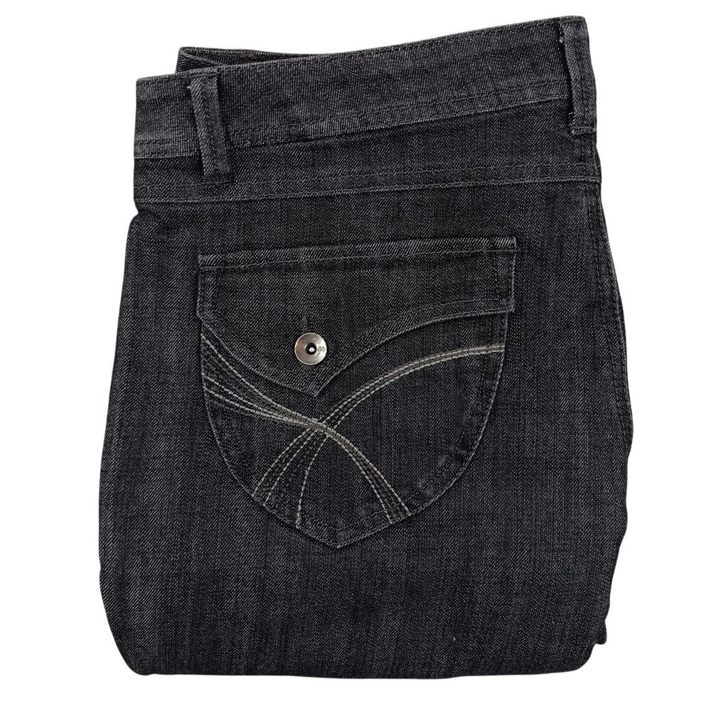 Faded Glory Y2K Jean Missy 10P‎ 35X29 Black Streak Boot Cut Stretch Flaps Casual